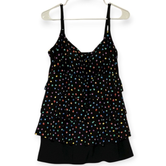 Great Lengths Swimdress Swimwear Womens 10 Black Polka Dot Tiered Bra Cups - Picture 2 of 11